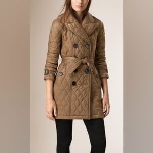 Burberry Quilted Double-Breasted Olive Trench Coat